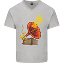 Earth Song Gramophone Music DJ DJing Mens V-Neck Cotton T-Shirt Sports Grey