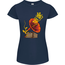 Earth Song Gramophone Music DJ DJing Womens Petite Cut T-Shirt Navy Blue