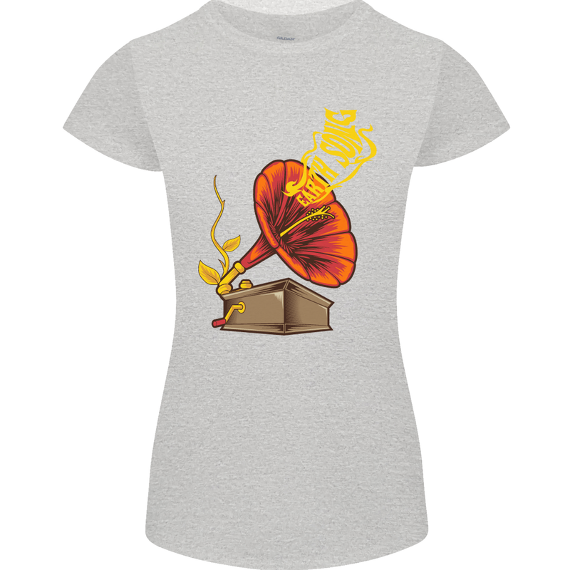 Earth Song Gramophone Music DJ DJing Womens Petite Cut T-Shirt Sports Grey