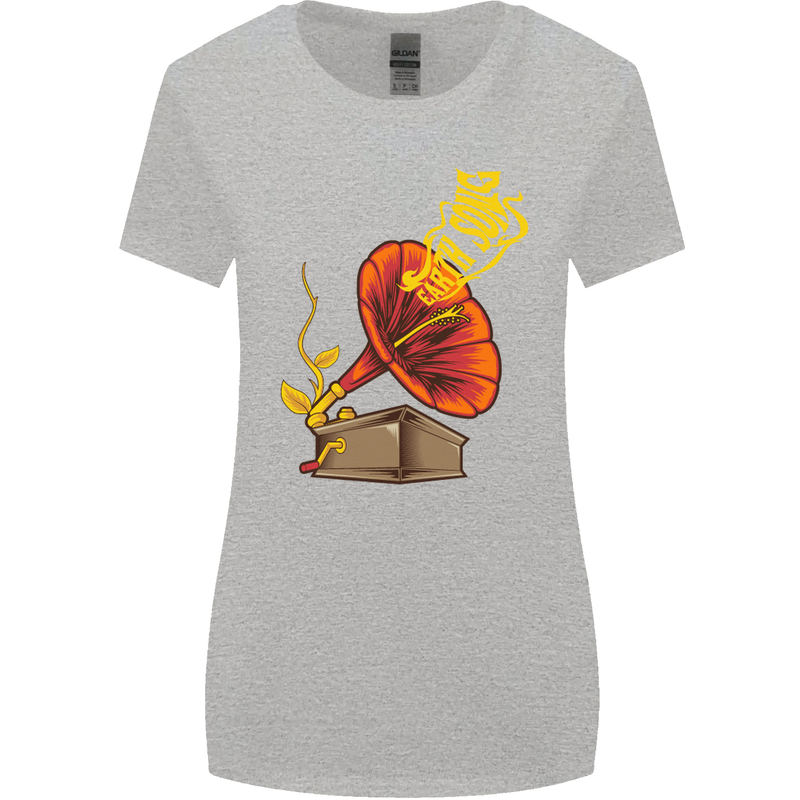 Earth Song Gramophone Music DJ DJing Womens Wider Cut T-Shirt Sports Grey