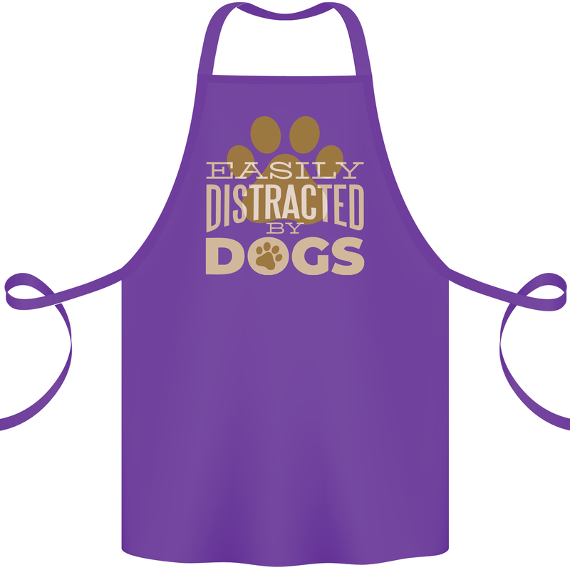 Easily Distracted By Dogs Funny ADHD Cotton Apron 100% Organic Purple