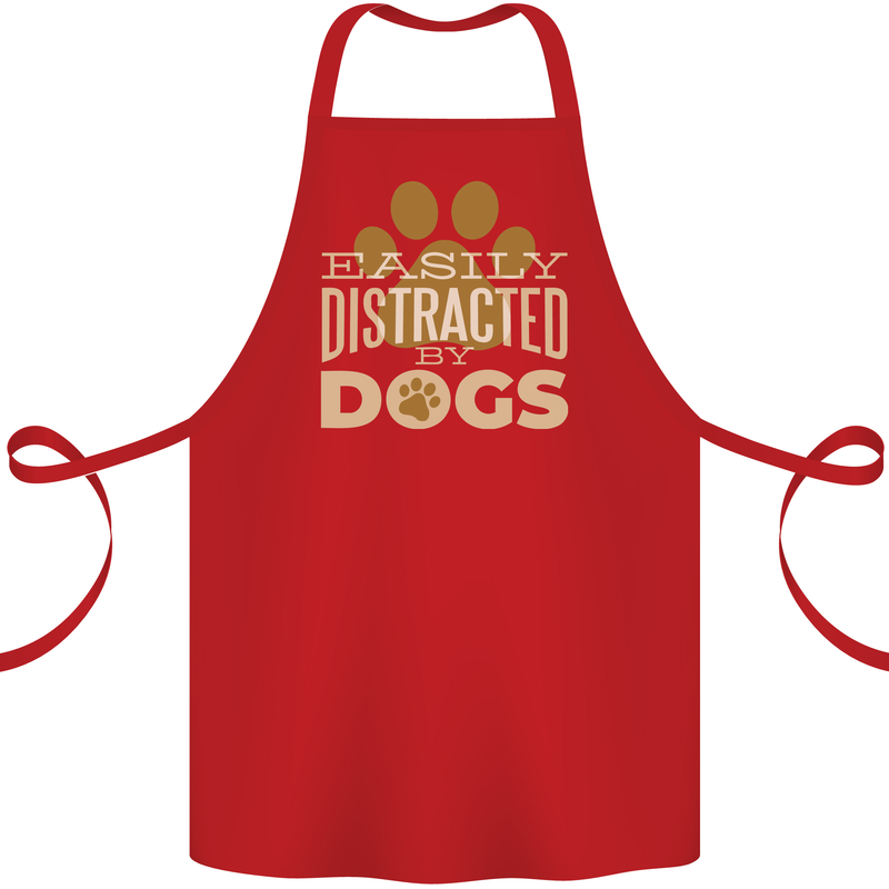 Easily Distracted By Dogs Funny ADHD Cotton Apron 100% Organic Red