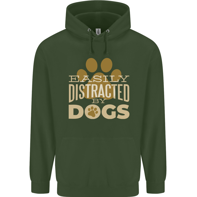 Easily Distracted By Dogs Funny ADHD Mens 80% Cotton Hoodie Forest Green