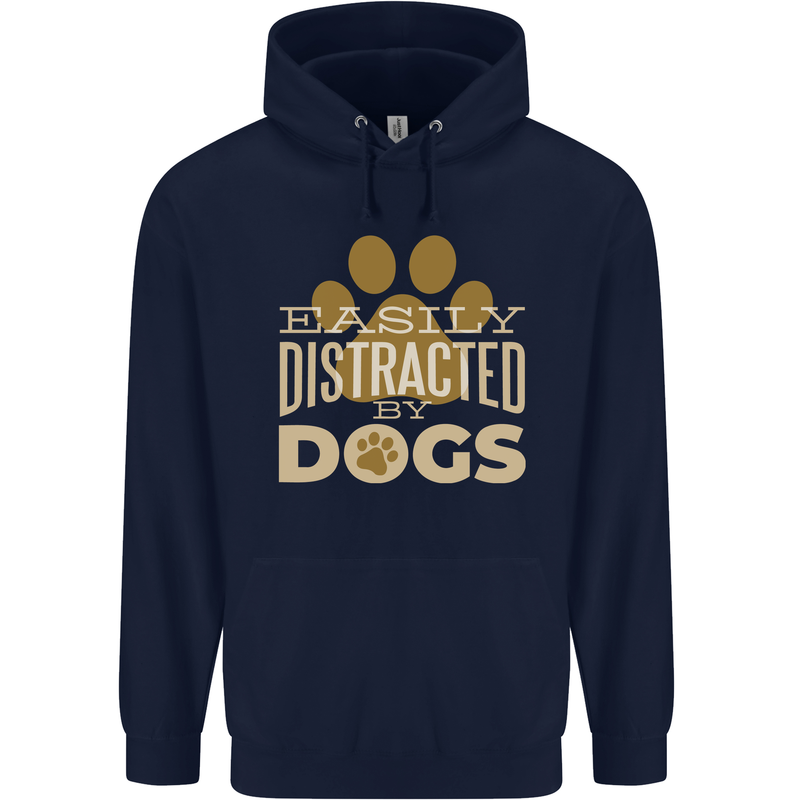 Easily Distracted By Dogs Funny ADHD Mens 80% Cotton Hoodie Navy Blue
