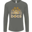 Easily Distracted By Dogs Funny ADHD Mens Long Sleeve T-Shirt Charcoal