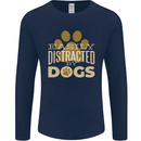 Easily Distracted By Dogs Funny ADHD Mens Long Sleeve T-Shirt Navy Blue