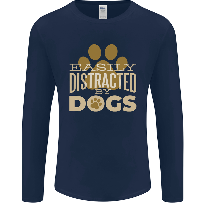 Easily Distracted By Dogs Funny ADHD Mens Long Sleeve T-Shirt Navy Blue