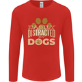 Easily Distracted By Dogs Funny ADHD Mens Long Sleeve T-Shirt Red
