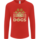 Easily Distracted By Dogs Funny ADHD Mens Long Sleeve T-Shirt Red