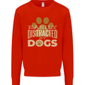 Easily Distracted By Dogs Funny ADHD Mens Sweatshirt Jumper Bright Red