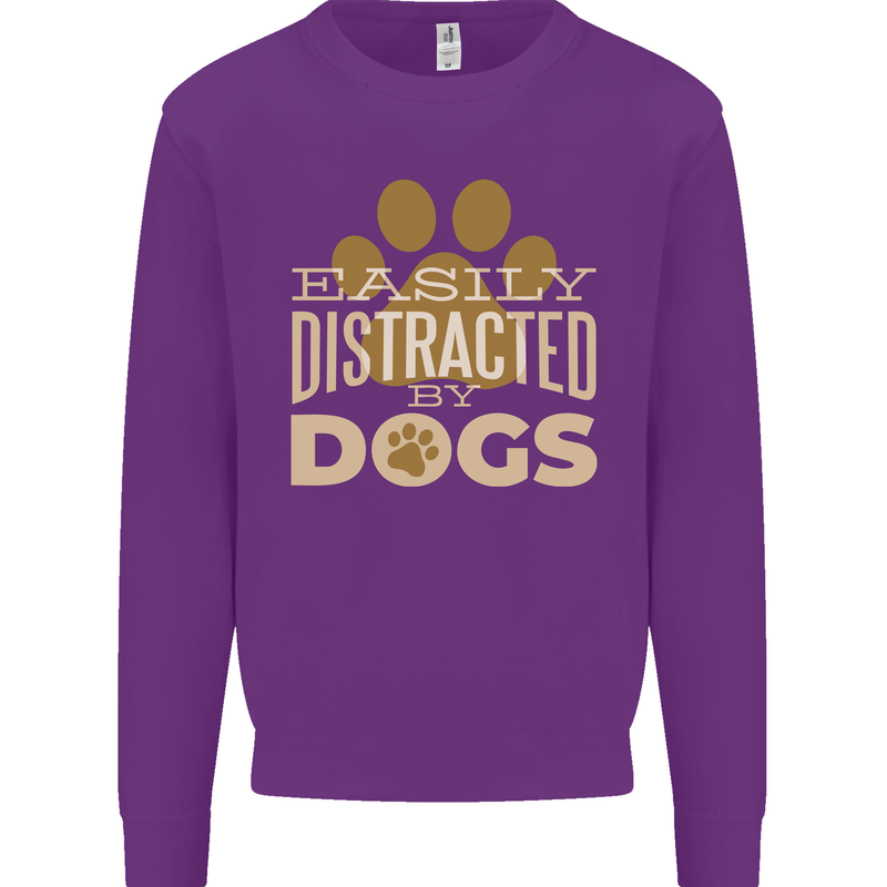 Easily Distracted By Dogs Funny ADHD Mens Sweatshirt Jumper Purple