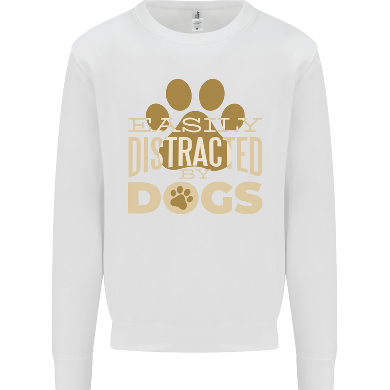 Easily Distracted By Dogs Funny ADHD Mens Sweatshirt Jumper White