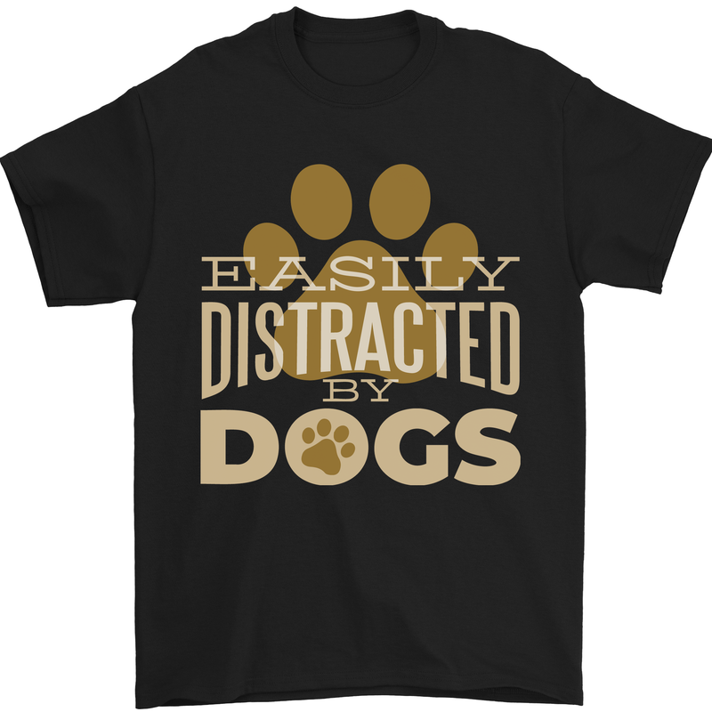 Easily Distracted By Dogs Funny ADHD Mens T-Shirt Cotton Gildan Black