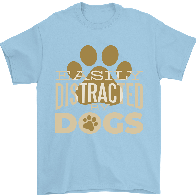 Easily Distracted By Dogs Funny ADHD Mens T-Shirt Cotton Gildan Light Blue