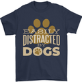 Easily Distracted By Dogs Funny ADHD Mens T-Shirt Cotton Gildan Navy Blue