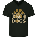 Easily Distracted By Dogs Funny ADHD Mens V-Neck Cotton T-Shirt Black