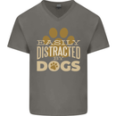 Easily Distracted By Dogs Funny ADHD Mens V-Neck Cotton T-Shirt Charcoal