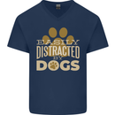 Easily Distracted By Dogs Funny ADHD Mens V-Neck Cotton T-Shirt Navy Blue