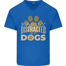 Easily Distracted By Dogs Funny ADHD Mens V-Neck Cotton T-Shirt Royal Blue