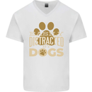 Easily Distracted By Dogs Funny ADHD Mens V-Neck Cotton T-Shirt White