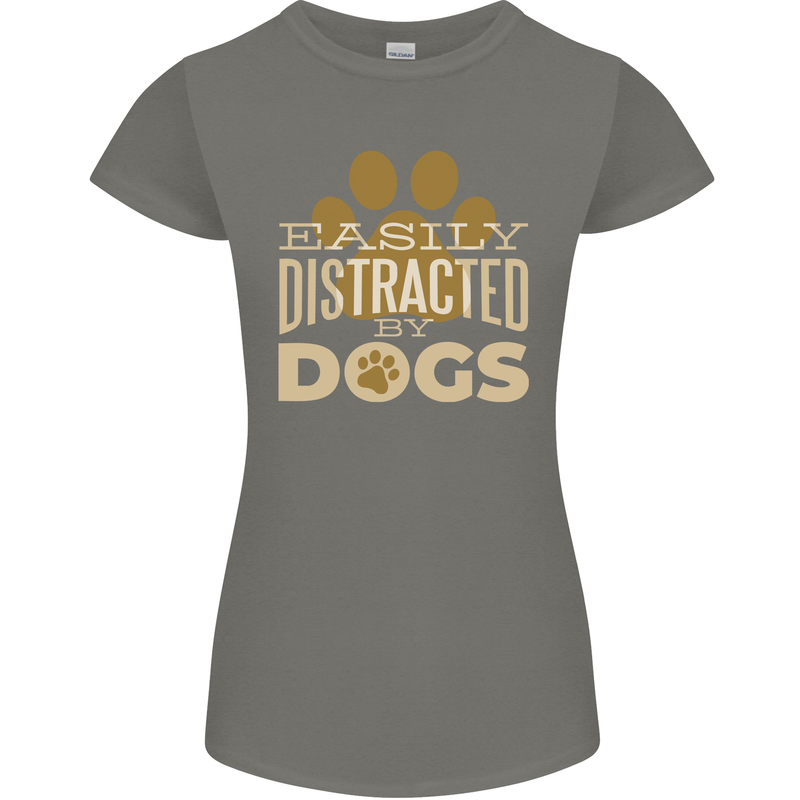 Easily Distracted By Dogs Funny ADHD Womens Petite Cut T-Shirt Charcoal