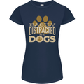 Easily Distracted By Dogs Funny ADHD Womens Petite Cut T-Shirt Navy Blue
