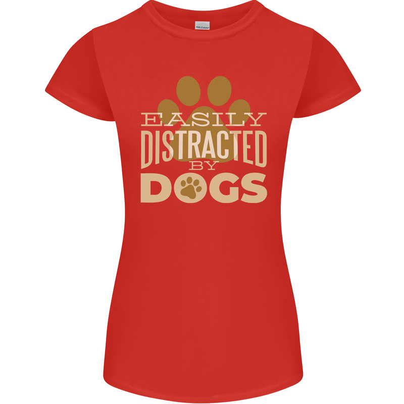 Easily Distracted By Dogs Funny ADHD Womens Petite Cut T-Shirt Red