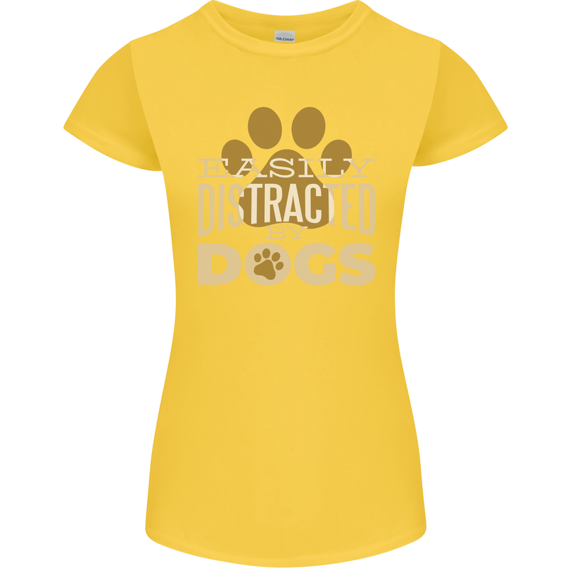 Easily Distracted By Dogs Funny ADHD Womens Petite Cut T-Shirt Yellow