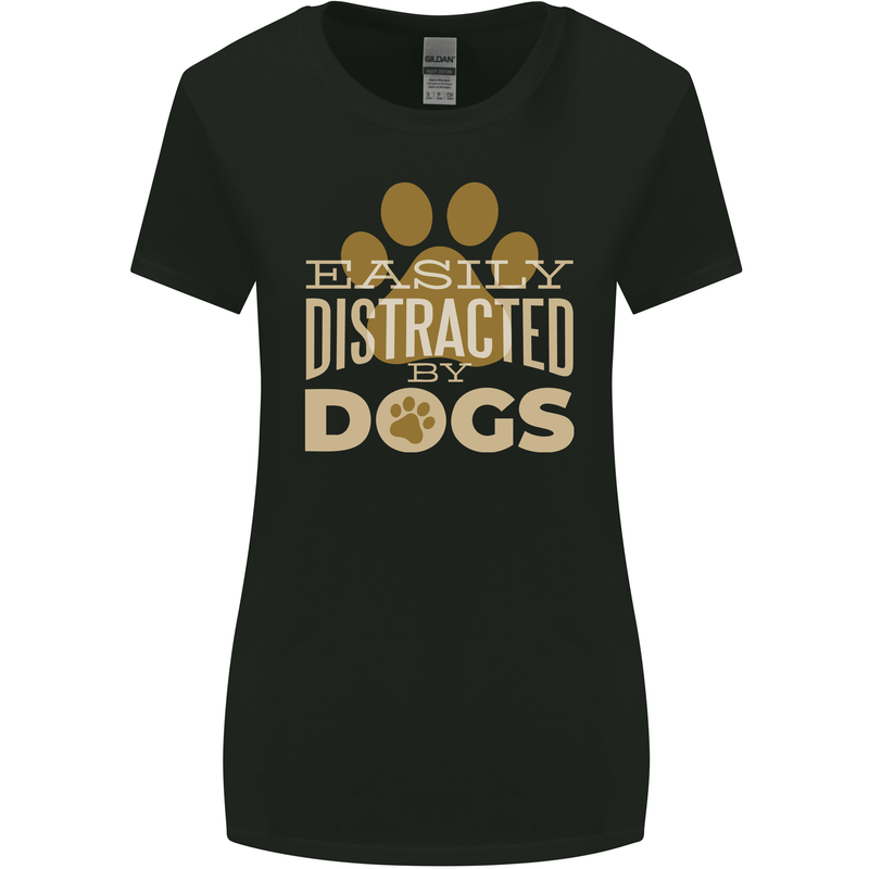 Easily Distracted By Dogs Funny ADHD Womens Wider Cut T-Shirt Black