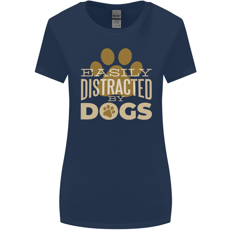Easily Distracted By Dogs Funny ADHD Womens Wider Cut T-Shirt Navy Blue