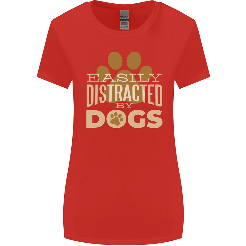 Easily Distracted By Dogs Funny ADHD Womens Wider Cut T-Shirt Red