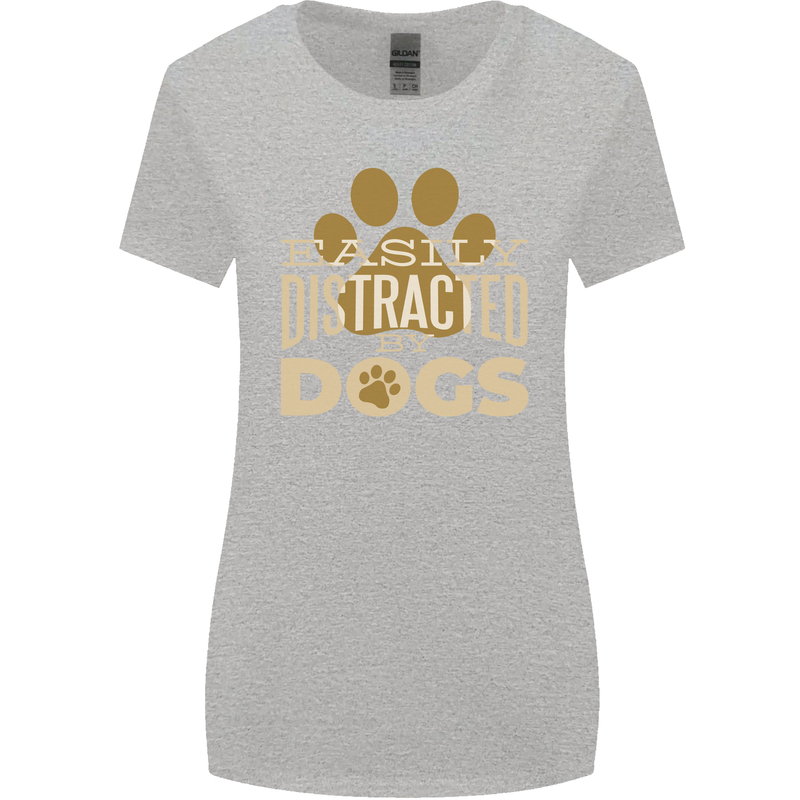 Easily Distracted By Dogs Funny ADHD Womens Wider Cut T-Shirt Sports Grey
