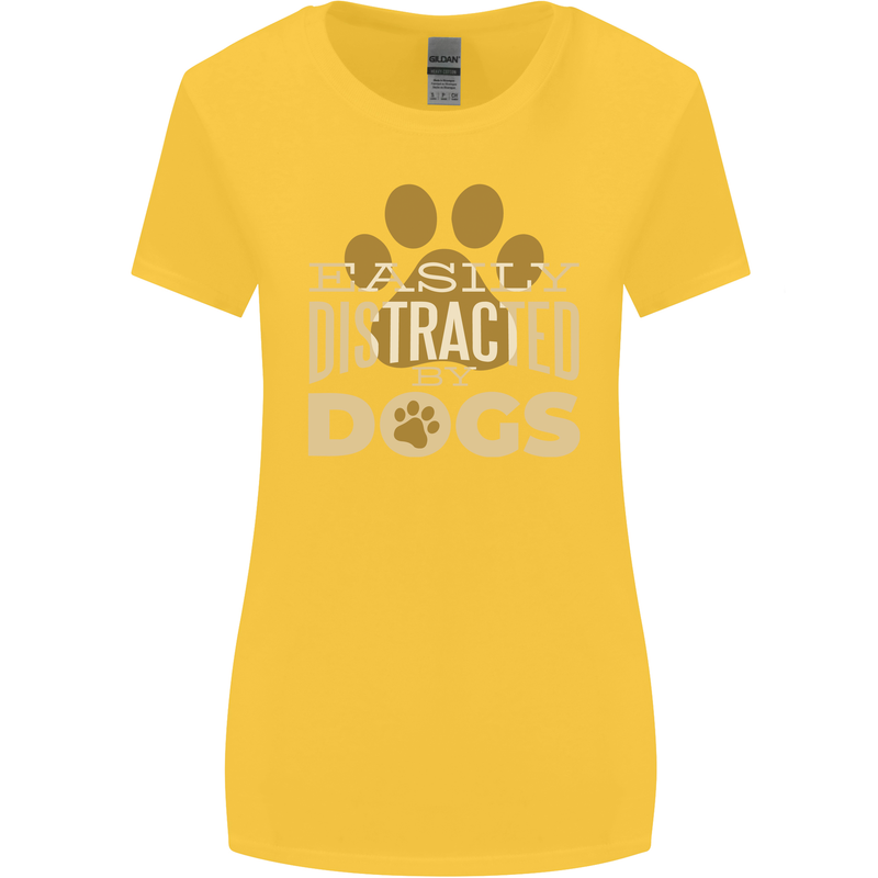 Easily Distracted By Dogs Funny ADHD Womens Wider Cut T-Shirt Yellow