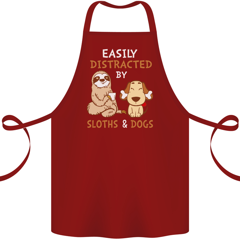Easily Distracted Dogs & Sloths Funny ADHD Cotton Apron 100% Organic Maroon