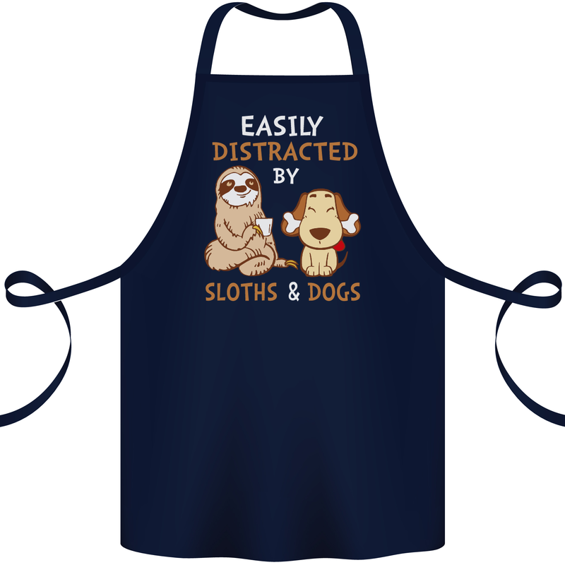 Easily Distracted Dogs & Sloths Funny ADHD Cotton Apron 100% Organic Navy Blue