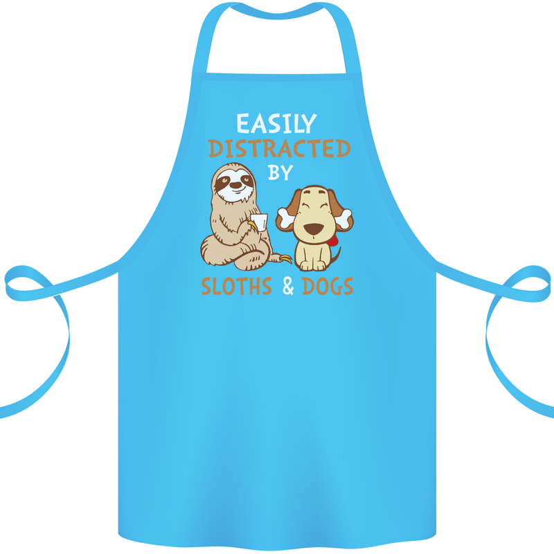 Easily Distracted Dogs & Sloths Funny ADHD Cotton Apron 100% Organic Turquoise