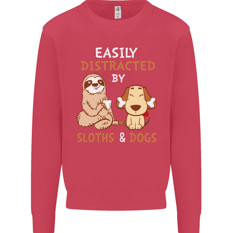 Easily Distracted Dogs & Sloths Funny ADHD Kids Sweatshirt Jumper Heliconia