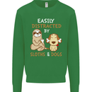 Easily Distracted Dogs & Sloths Funny ADHD Kids Sweatshirt Jumper Irish Green