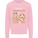Easily Distracted Dogs & Sloths Funny ADHD Kids Sweatshirt Jumper Light Pink
