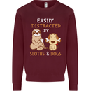Easily Distracted Dogs & Sloths Funny ADHD Kids Sweatshirt Jumper Maroon