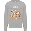 Easily Distracted Dogs & Sloths Funny ADHD Kids Sweatshirt Jumper Sports Grey