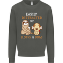 Easily Distracted Dogs & Sloths Funny ADHD Kids Sweatshirt Jumper Storm Grey