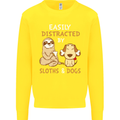 Easily Distracted Dogs & Sloths Funny ADHD Kids Sweatshirt Jumper Yellow