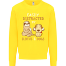 Easily Distracted Dogs & Sloths Funny ADHD Kids Sweatshirt Jumper Yellow