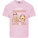 Easily Distracted Dogs & Sloths Funny ADHD Kids T-Shirt Childrens Light Pink