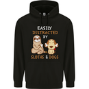 Easily Distracted Dogs & Sloths Funny ADHD Mens 80% Cotton Hoodie Black