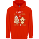 Easily Distracted Dogs & Sloths Funny ADHD Mens 80% Cotton Hoodie Bright Red