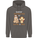 Easily Distracted Dogs & Sloths Funny ADHD Mens 80% Cotton Hoodie Charcoal