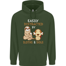 Easily Distracted Dogs & Sloths Funny ADHD Mens 80% Cotton Hoodie Forest Green