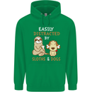 Easily Distracted Dogs & Sloths Funny ADHD Mens 80% Cotton Hoodie Irish Green